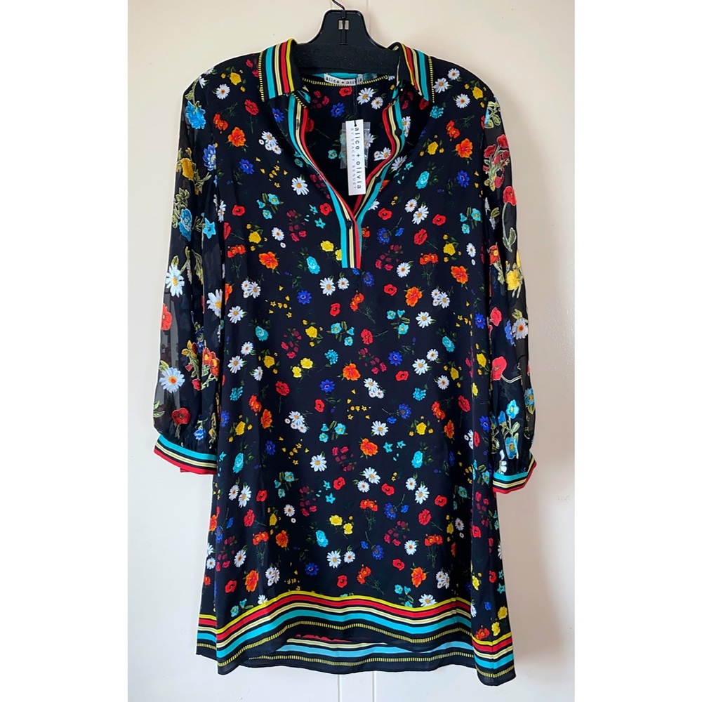 Alice + Olivia Lalita Floral Collared Mini Shirt Dress - Picture 7 of 16
